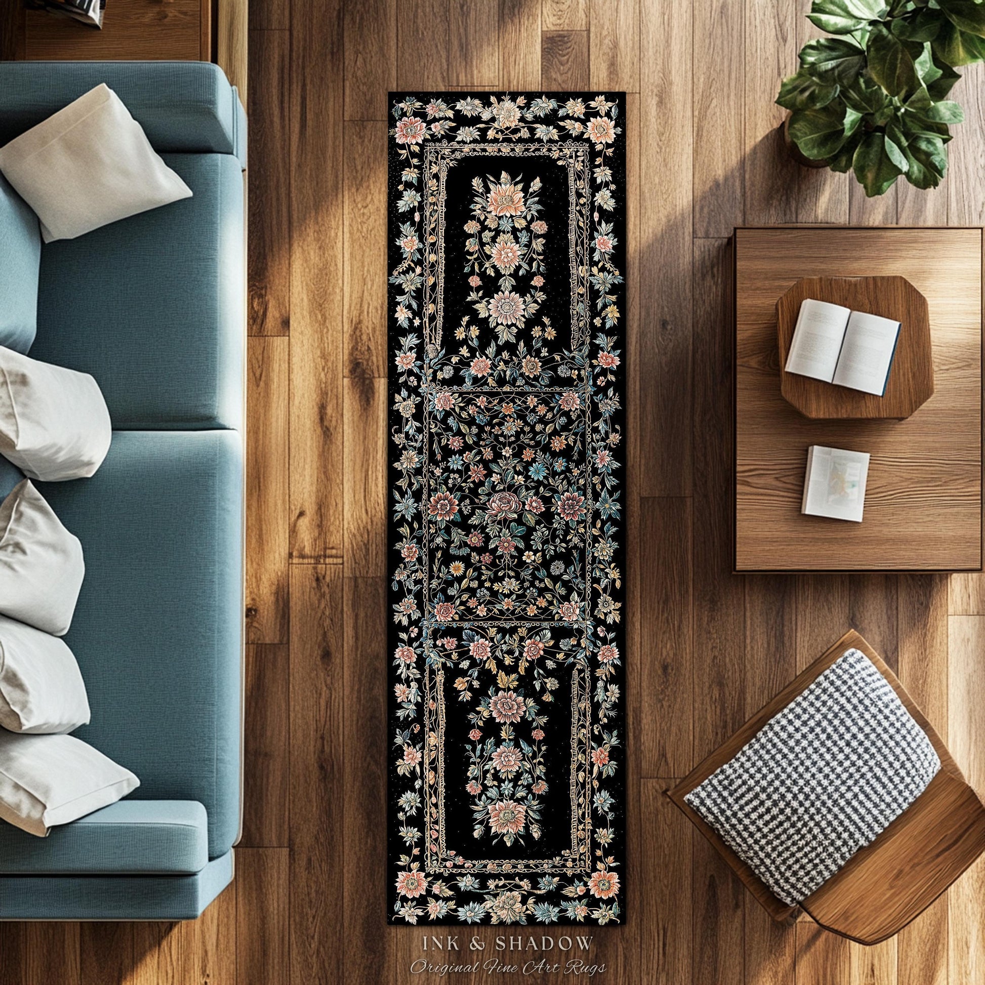 Elegant Victorian Floral Bedroom Rug | Maximalist Aesthetic Danish Pastel Home Decor Rustic Housewarming Gift Fairy Core Bedroom Whimsical |