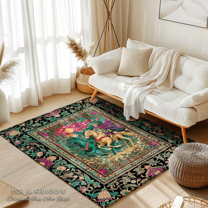 Magic Whimsical Skeleton Horsemen Rug | Gothic Celestial Landscape Castlecore Royal Couple Fantasy Baroque Bedroom Accent Rug Macabre Dreamy