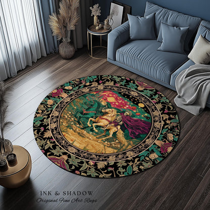 Magic Whimsical Skeleton Horsemen Rug | Gothic Celestial Landscape Castlecore Royal Couple Fantasy Baroque Bedroom Accent Rug Macabre Dreamy