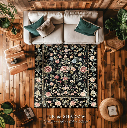 Elegant Victorian Floral Bedroom Rug | Maximalist Aesthetic Danish Pastel Home Decor Rustic Housewarming Gift Fairy Core Bedroom Whimsical |