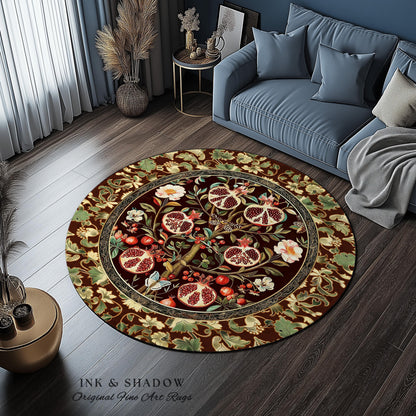 Antique Aesthetic Pomegranate Art Rug Enchanted Garden Cottagecore Decor | Gothic Woodland Whimsy Floral Butterfly Moth Vintage Fairycore