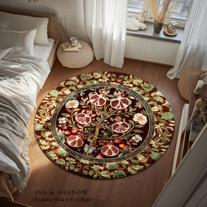 Antique Aesthetic Pomegranate Art Rug Enchanted Garden Cottagecore Decor | Gothic Woodland Whimsy Floral Butterfly Moth Vintage Fairycore