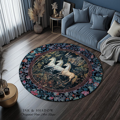Witchy Dark Romantic Accent Rug | Medieval Folklore Decor Fairytale Inspired Cottagecore Whimsical Fantasy Unicorn Area Rug Gothic Whimsy |