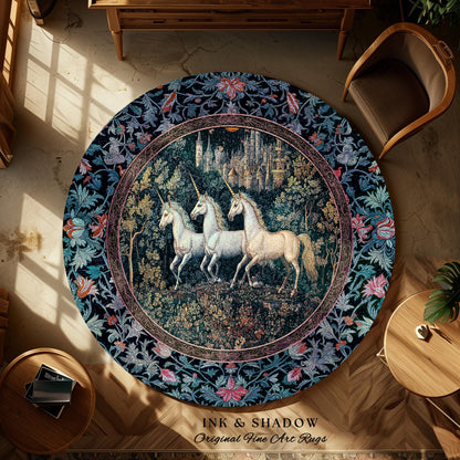 Witchy Dark Romantic Accent Rug | Medieval Folklore Decor Fairytale Inspired Cottagecore Whimsical Fantasy Unicorn Area Rug Gothic Whimsy |