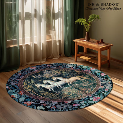 Witchy Dark Romantic Accent Rug | Medieval Folklore Decor Fairytale Inspired Cottagecore Whimsical Fantasy Unicorn Area Rug Gothic Whimsy |