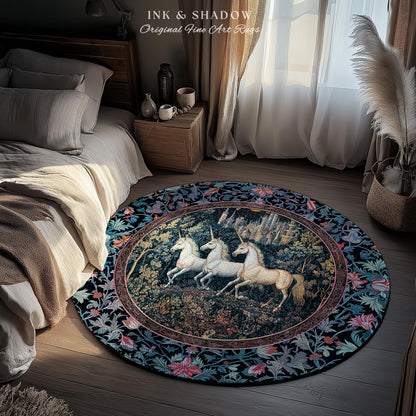 Witchy Dark Romantic Accent Rug | Medieval Folklore Decor Fairytale Inspired Cottagecore Whimsical Fantasy Unicorn Area Rug Gothic Whimsy |