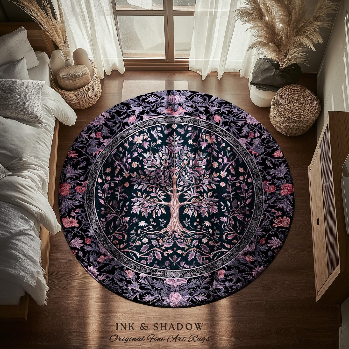 Chateaucore Pastel Purple Area Rug | Vintage Botanical Art Gothic Heritage Tree of Life Design Romantic Fairytale Cottagecore Bedroom Decor