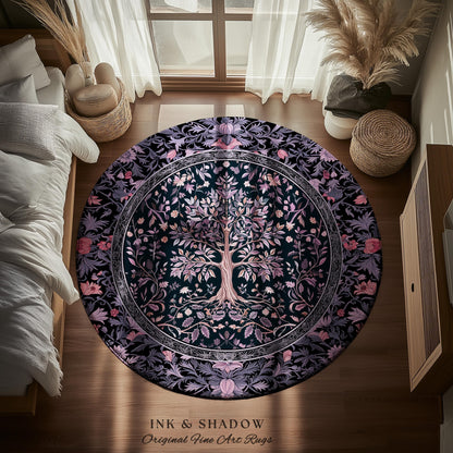 Chateaucore Pastel Purple Area Rug | Vintage Botanical Art Gothic Heritage Tree of Life Design Romantic Fairytale Cottagecore Bedroom Decor