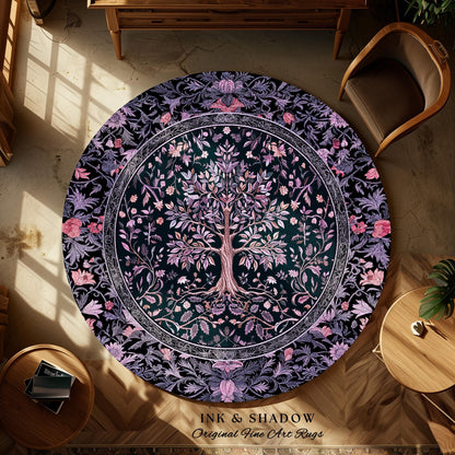 Chateaucore Pastel Purple Area Rug | Vintage Botanical Art Gothic Heritage Tree of Life Design Romantic Fairytale Cottagecore Bedroom Decor