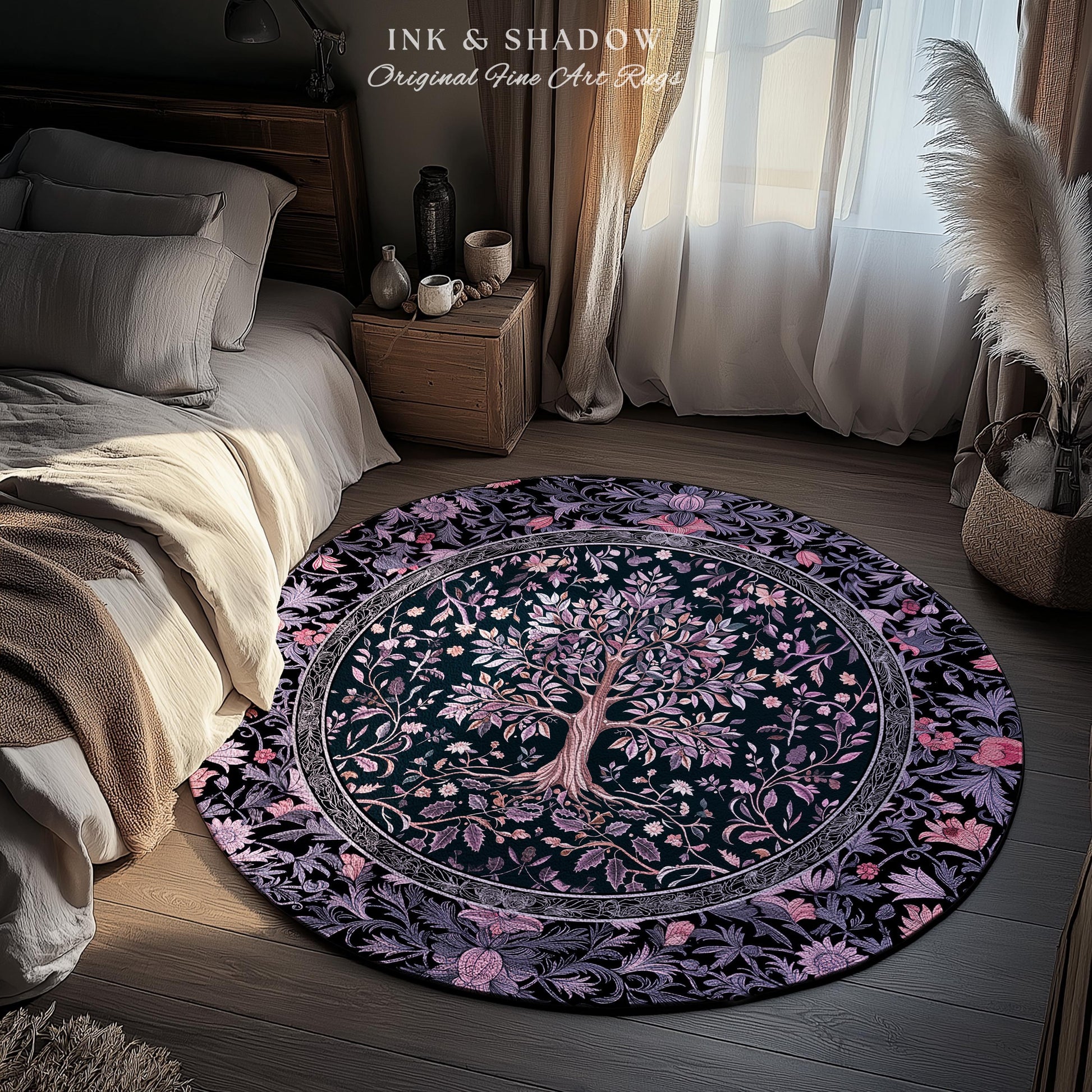 Chateaucore Pastel Purple Area Rug | Vintage Botanical Art Gothic Heritage Tree of Life Design Romantic Fairytale Cottagecore Bedroom Decor
