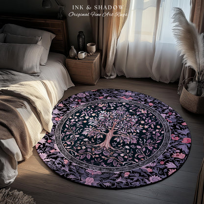 Chateaucore Pastel Purple Area Rug | Vintage Botanical Art Gothic Heritage Tree of Life Design Romantic Fairytale Cottagecore Bedroom Decor