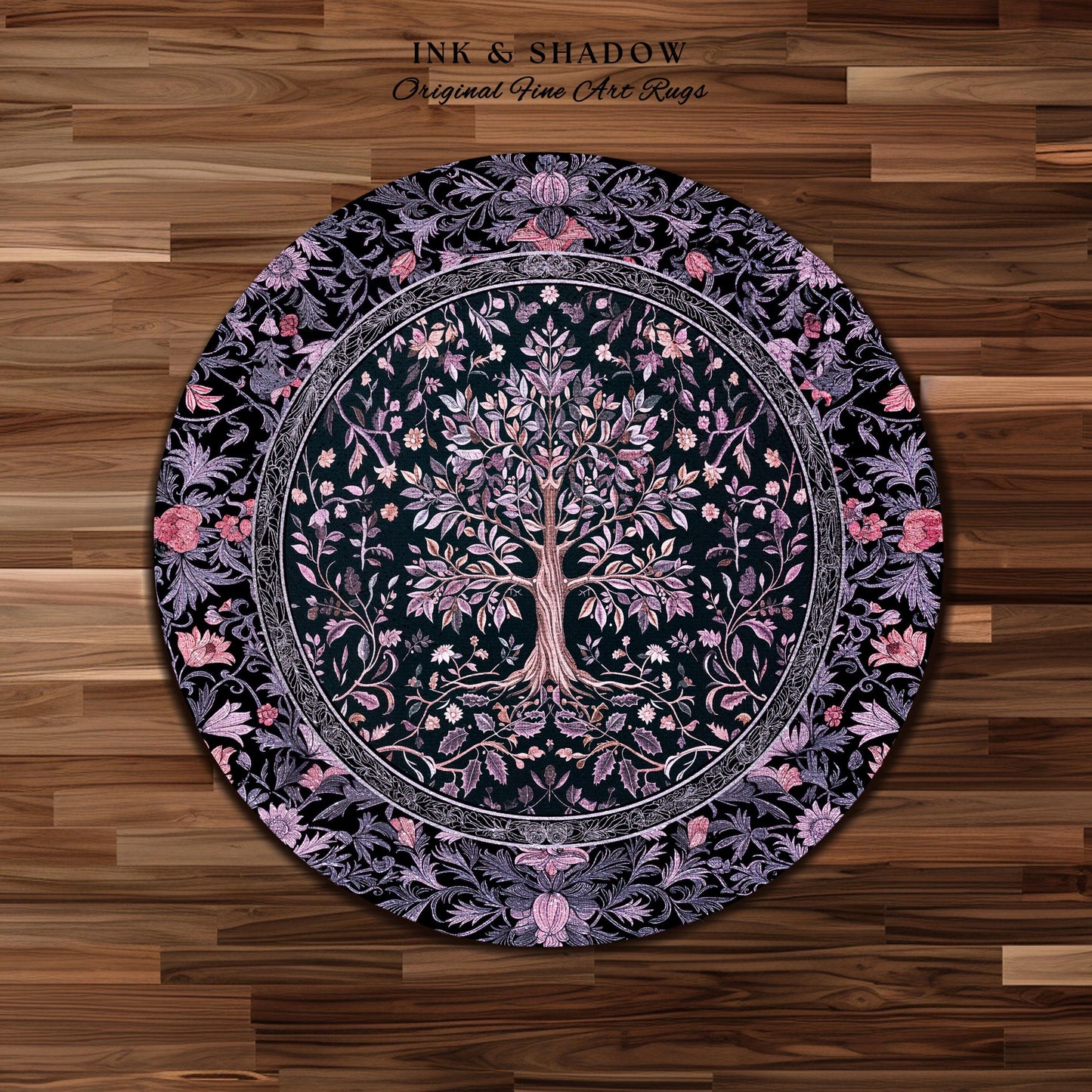 Chateaucore Pastel Purple Area Rug | Vintage Botanical Art Gothic Heritage Tree of Life Design Romantic Fairytale Cottagecore Bedroom Decor