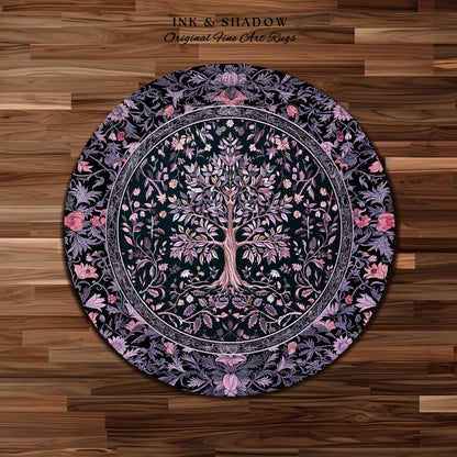 Chateaucore Pastel Purple Area Rug | Vintage Botanical Art Gothic Heritage Tree of Life Design Romantic Fairytale Cottagecore Bedroom Decor
