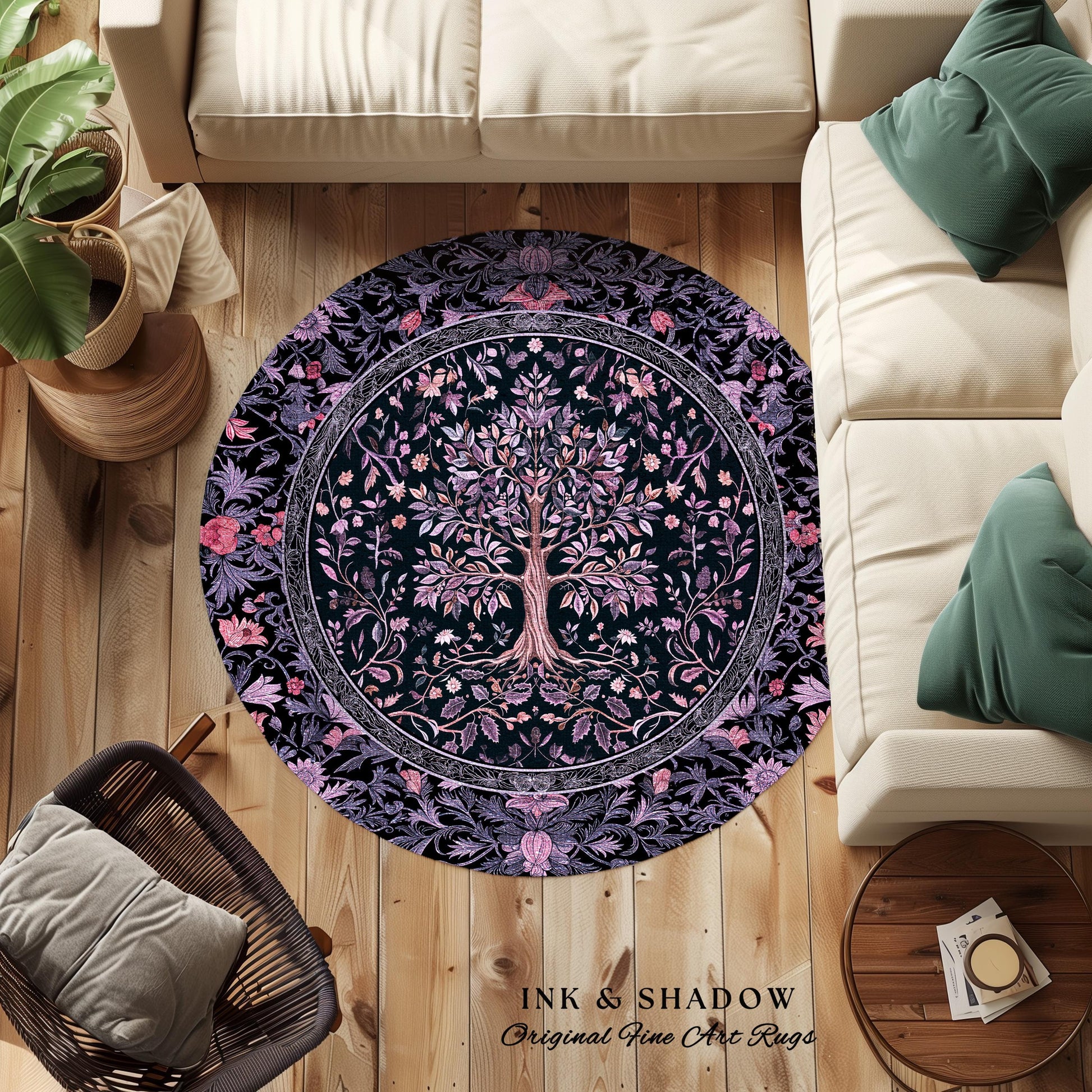 Chateaucore Pastel Purple Area Rug | Vintage Botanical Art Gothic Heritage Tree of Life Design Romantic Fairytale Cottagecore Bedroom Decor