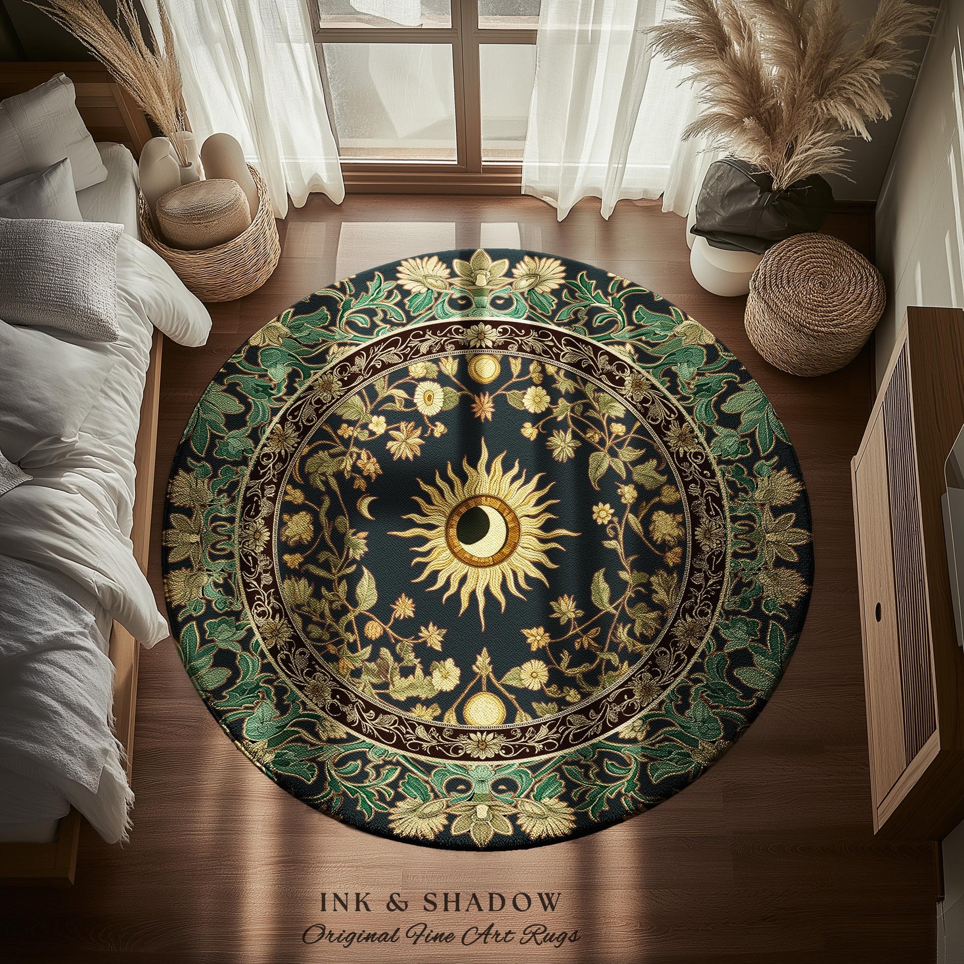 Earthy Spiritual Sun Accent Rug | Hippie Gothic Botanical Ethereal Mystic Bedroom Rug Whimsical Celestial Tarot Aesthetic Astrology Witchy |