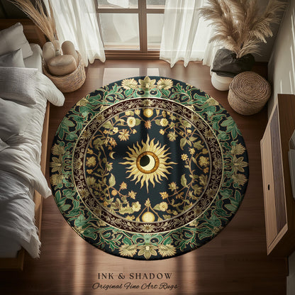 Earthy Spiritual Sun Accent Rug | Hippie Gothic Botanical Ethereal Mystic Bedroom Rug Whimsical Celestial Tarot Aesthetic Astrology Witchy |