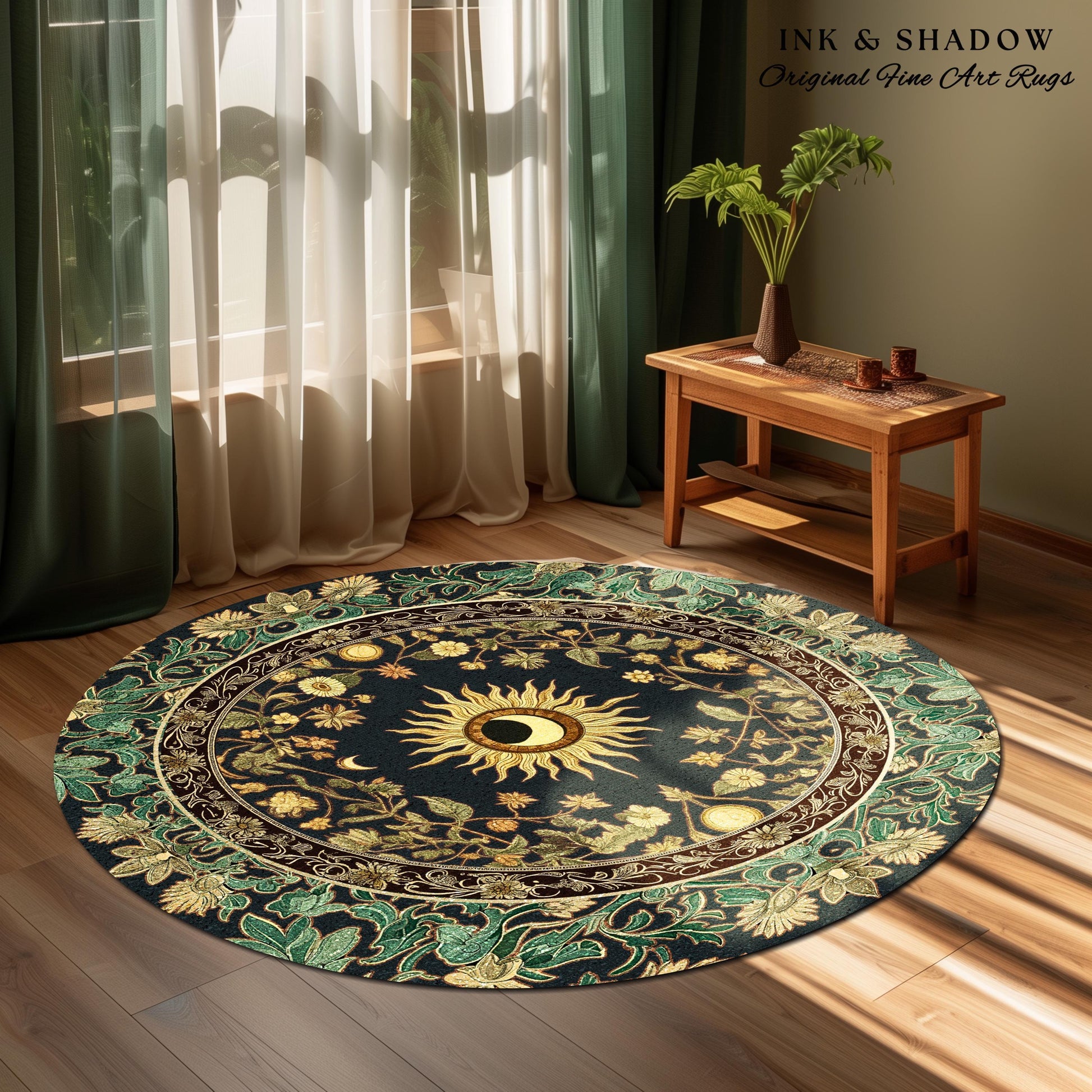 Earthy Spiritual Sun Accent Rug | Hippie Gothic Botanical Ethereal Mystic Bedroom Rug Whimsical Celestial Tarot Aesthetic Astrology Witchy |