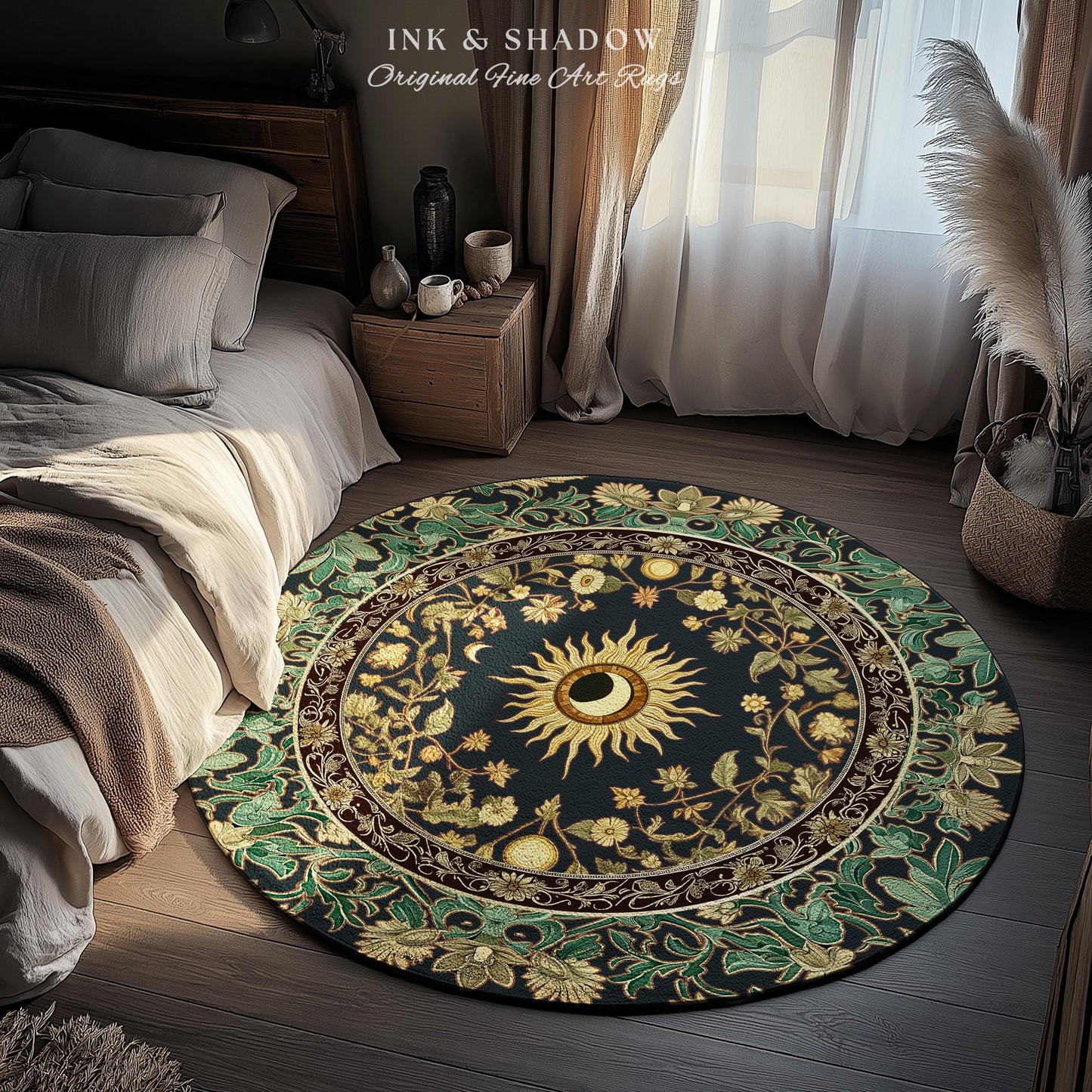 Earthy Spiritual Sun Accent Rug | Hippie Gothic Botanical Ethereal Mystic Bedroom Rug Whimsical Celestial Tarot Aesthetic Astrology Witchy |