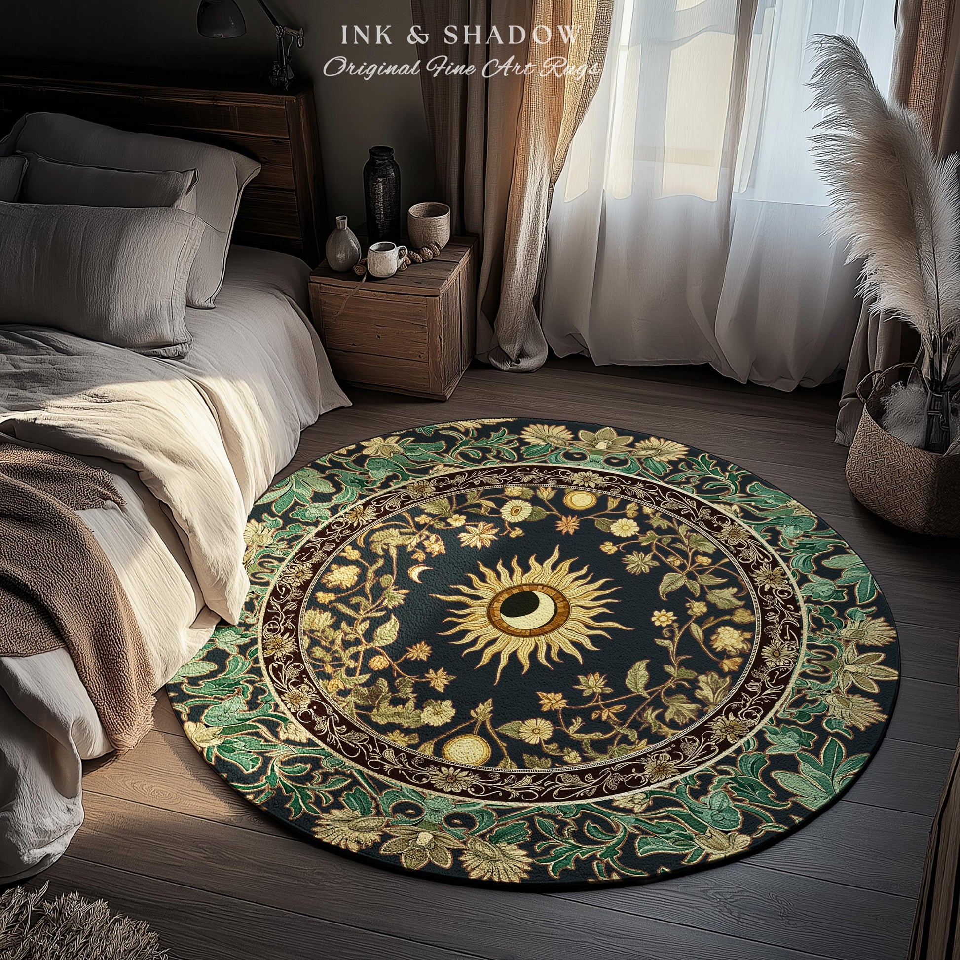 Earthy Spiritual Sun Accent Rug | Hippie Gothic Botanical Ethereal Mystic Bedroom Rug Whimsical Celestial Tarot Aesthetic Astrology Witchy |