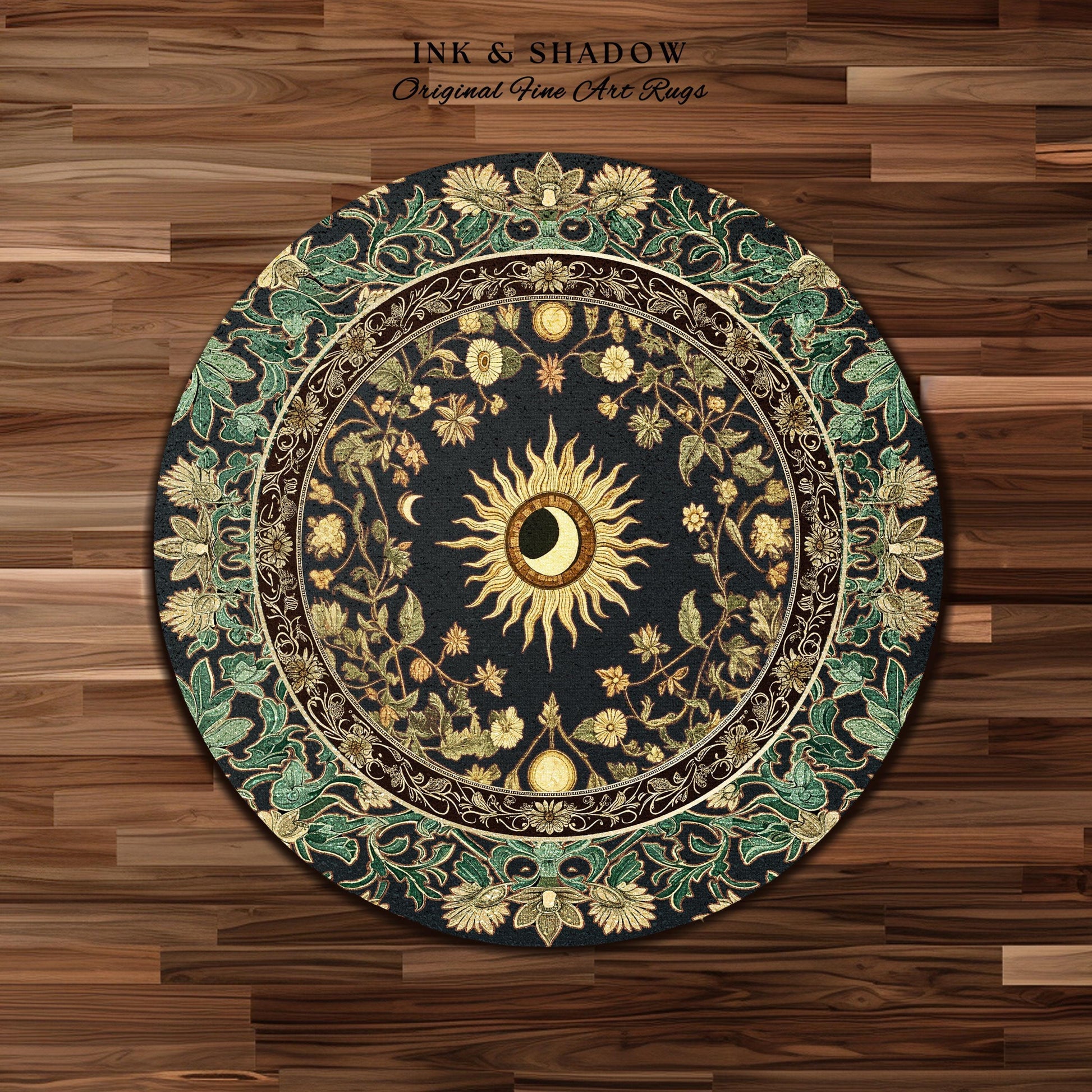 Earthy Spiritual Sun Accent Rug | Hippie Gothic Botanical Ethereal Mystic Bedroom Rug Whimsical Celestial Tarot Aesthetic Astrology Witchy |