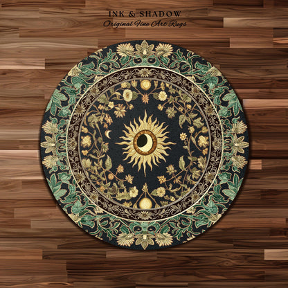 Earthy Spiritual Sun Accent Rug | Hippie Gothic Botanical Ethereal Mystic Bedroom Rug Whimsical Celestial Tarot Aesthetic Astrology Witchy |