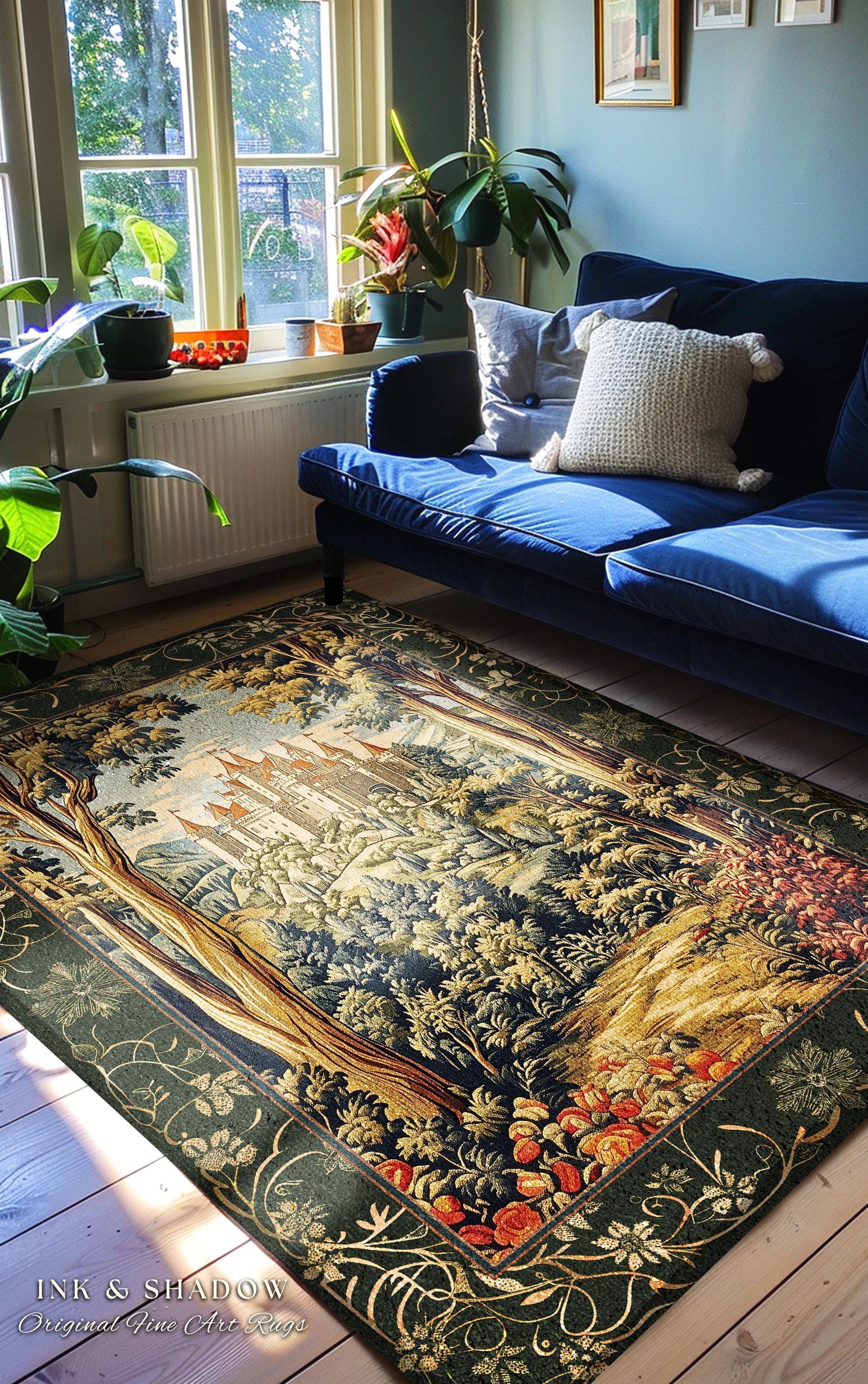Regal Rococo Mystic Castle Runner Rug | Ethereal Fairycore Rug Folklore Aesthetic Magic Woodland Botanical Hallway Dark Academia Decor Indie