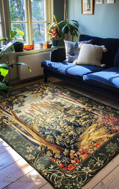 Regal Rococo Mystic Castle Runner Rug | Ethereal Fairycore Rug Folklore Aesthetic Magic Woodland Botanical Hallway Dark Academia Decor Indie