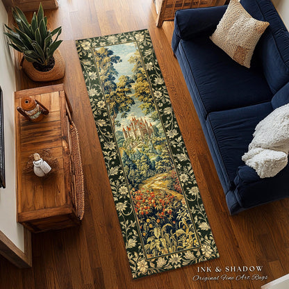 Regal Rococo Mystic Castle Runner Rug | Ethereal Fairycore Rug Folklore Aesthetic Magic Woodland Botanical Hallway Dark Academia Decor Indie