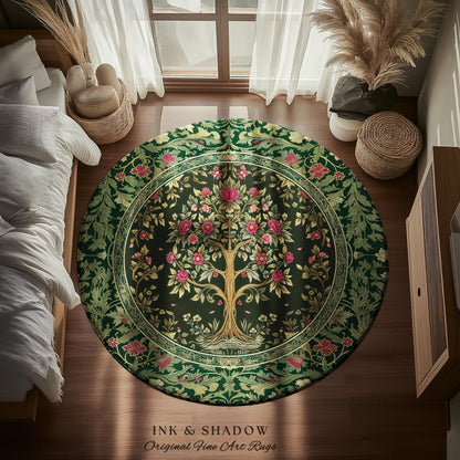 Rosy Botanical Rustic Tree Rug | Woodland Cottagecore Folklore Aesthetic Romantic Decor Vintage Fairycore Bedroom Accent Soft Aesthetic |