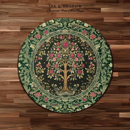 Rosy Botanical Rustic Tree Rug | Woodland Cottagecore Folklore Aesthetic Romantic Decor Vintage Fairycore Bedroom Accent Soft Aesthetic |
