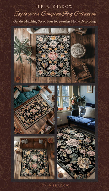 Victorian Roses Floral Accent Rug | Dark Floral Aesthetic Living Room Home Decor Rustic Housewarming Gift Cottagecore Pastel Bedroom Mat