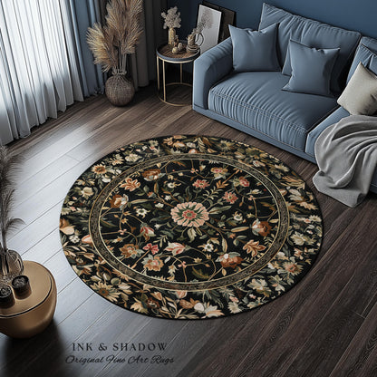 Victorian Folk Art Floral Rose Garden Rug | Dark Cottagecore Fairytale Decor Romantic Rustic Living Room Whimsical Vintage Aesthetic Accent