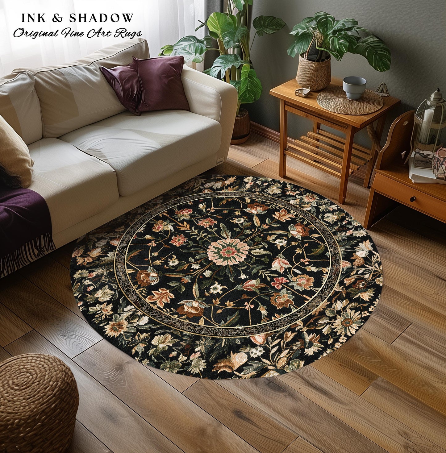 Victorian Folk Art Floral Rose Garden Rug | Dark Cottagecore Fairytale Decor Romantic Rustic Living Room Whimsical Vintage Aesthetic Accent