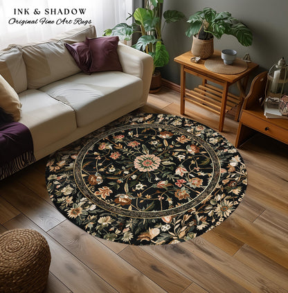 Victorian Folk Art Floral Rose Garden Rug | Dark Cottagecore Fairytale Decor Romantic Rustic Living Room Whimsical Vintage Aesthetic Accent