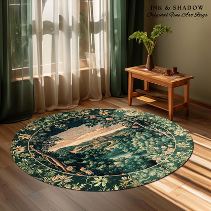 Rosy Forestcore Floral Area Rug | Woodland Castle Dreamy Ethereal Bedroom Aesthetic Princess Accent Rug Woodland Medieval Whimsical Elegance