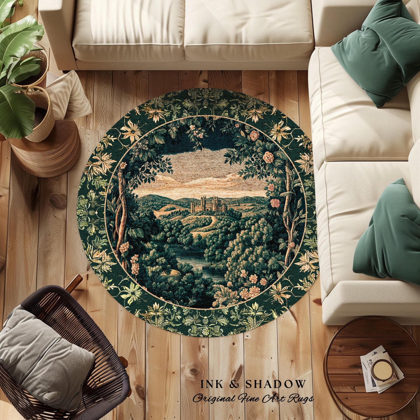 Rosy Forestcore Floral Area Rug | Woodland Castle Dreamy Ethereal Bedroom Aesthetic Princess Accent Rug Woodland Medieval Whimsical Elegance