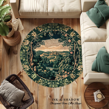 Rosy Forestcore Floral Area Rug | Woodland Castle Dreamy Ethereal Bedroom Aesthetic Princess Accent Rug Woodland Medieval Whimsical Elegance