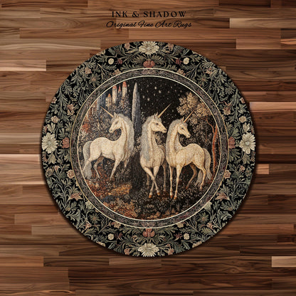 Medieval Ethereal Unicorn Area Rug | Goblincore Aesthetic Accent Rug Ornate Vintage Gothic Baroque Florals Magical Wonders Bedroom Carpet |