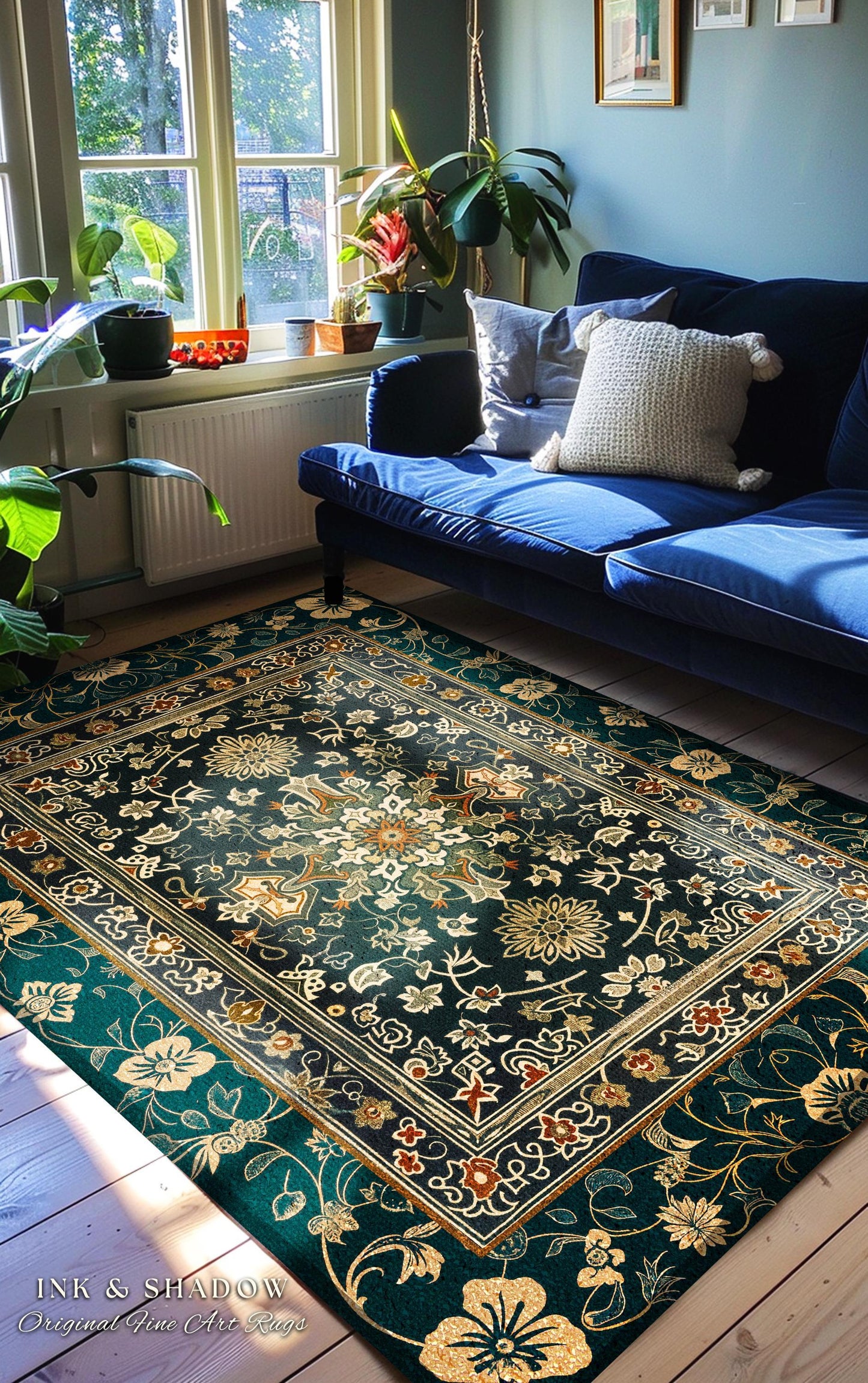 Vintage Art Deco Royal Ornate Accent Rug | Dark Academia Floor Rug Ornate Design Victorian Gothic Aesthetic Home Decor Ethereal Maximalist