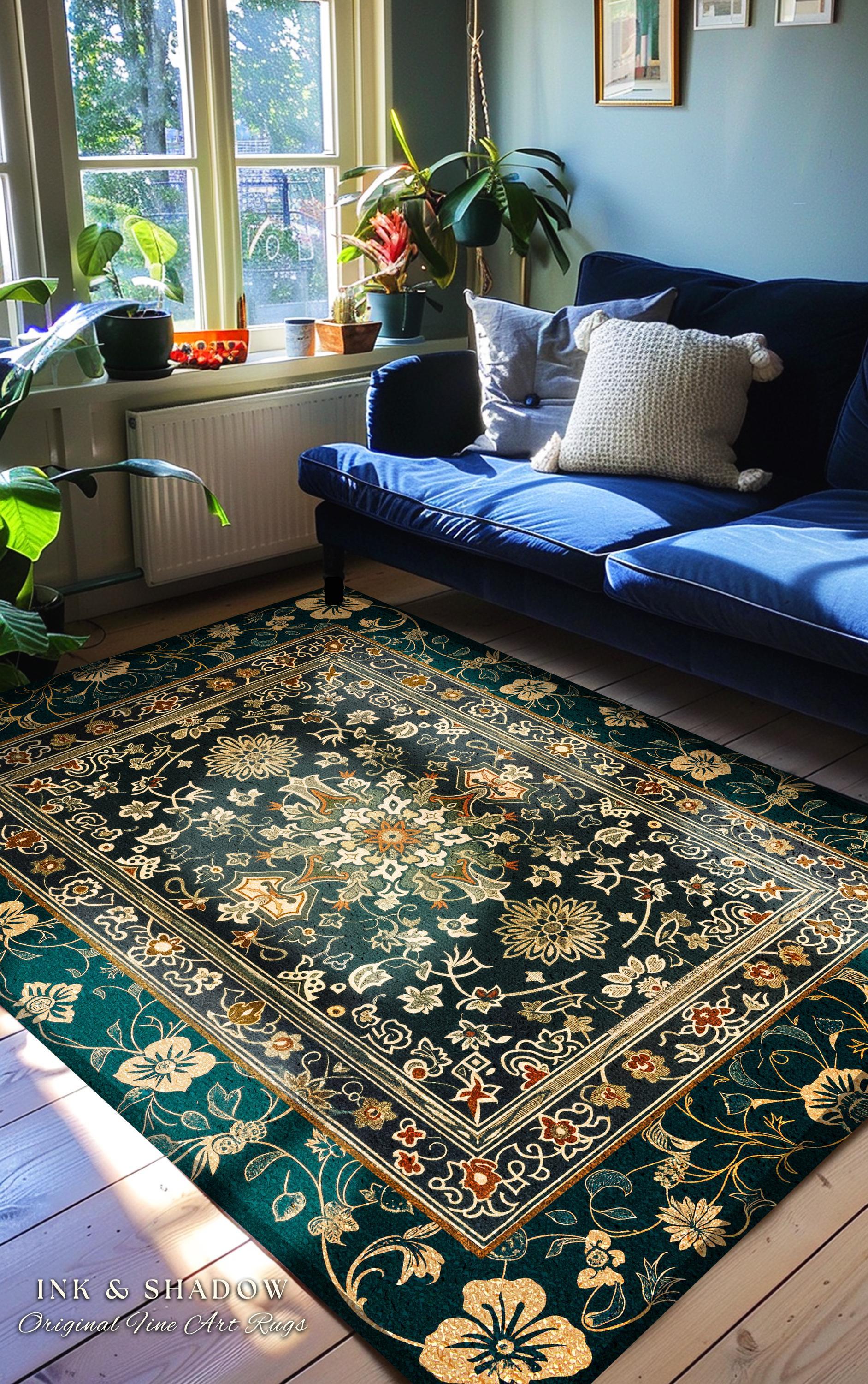 Vintage Art Deco Royal Ornate Accent Rug | Dark Academia Floor Rug Ornate Design Victorian Gothic Aesthetic Home Decor Ethereal Maximalist