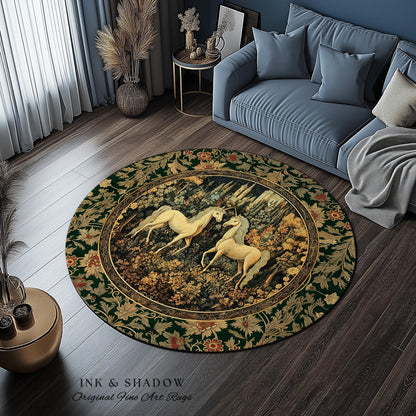 Royal Aesthetic Woven Unicorn Rug | Fairycore Rustic Area Rug Home Accent Gothic Whimsical Florals Storybook Bedroom Whimsical Ornate Gothic