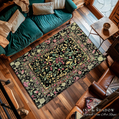 Gothic Elegance Cherry Accent Rug | Victorian Cottagecore Decor Baroque Floral Style Gothic Garden Area Rug Romantic Dark Aesthetic Ethereal