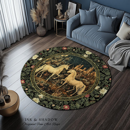 Dreamy Castle Landscape Unicorn Rug | Whimsical Elegance Bedroom Accent Rug Magical Storybook Aesthetic Fairytale Landscape Enchanted Style