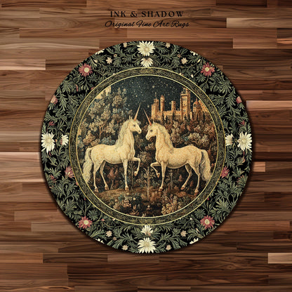 Dreamy Castle Landscape Unicorn Rug | Whimsical Elegance Bedroom Accent Rug Magical Storybook Aesthetic Fairytale Landscape Enchanted Style