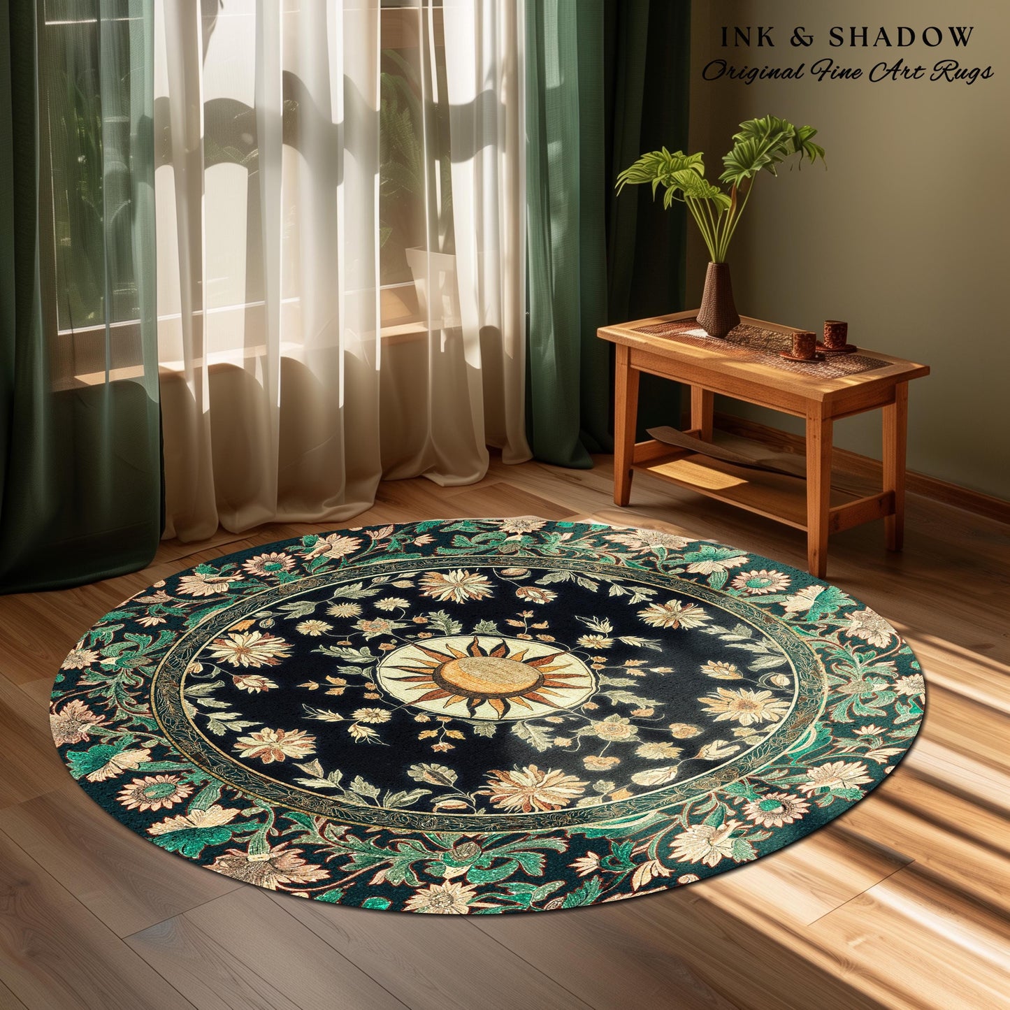 Witchy Sun Dark Academia Rug | Bohemian Rustic Whimsical Gothic Maximalist Bedroom Rug Whimsical Celestial Astrology Aesthetic Magical Home
