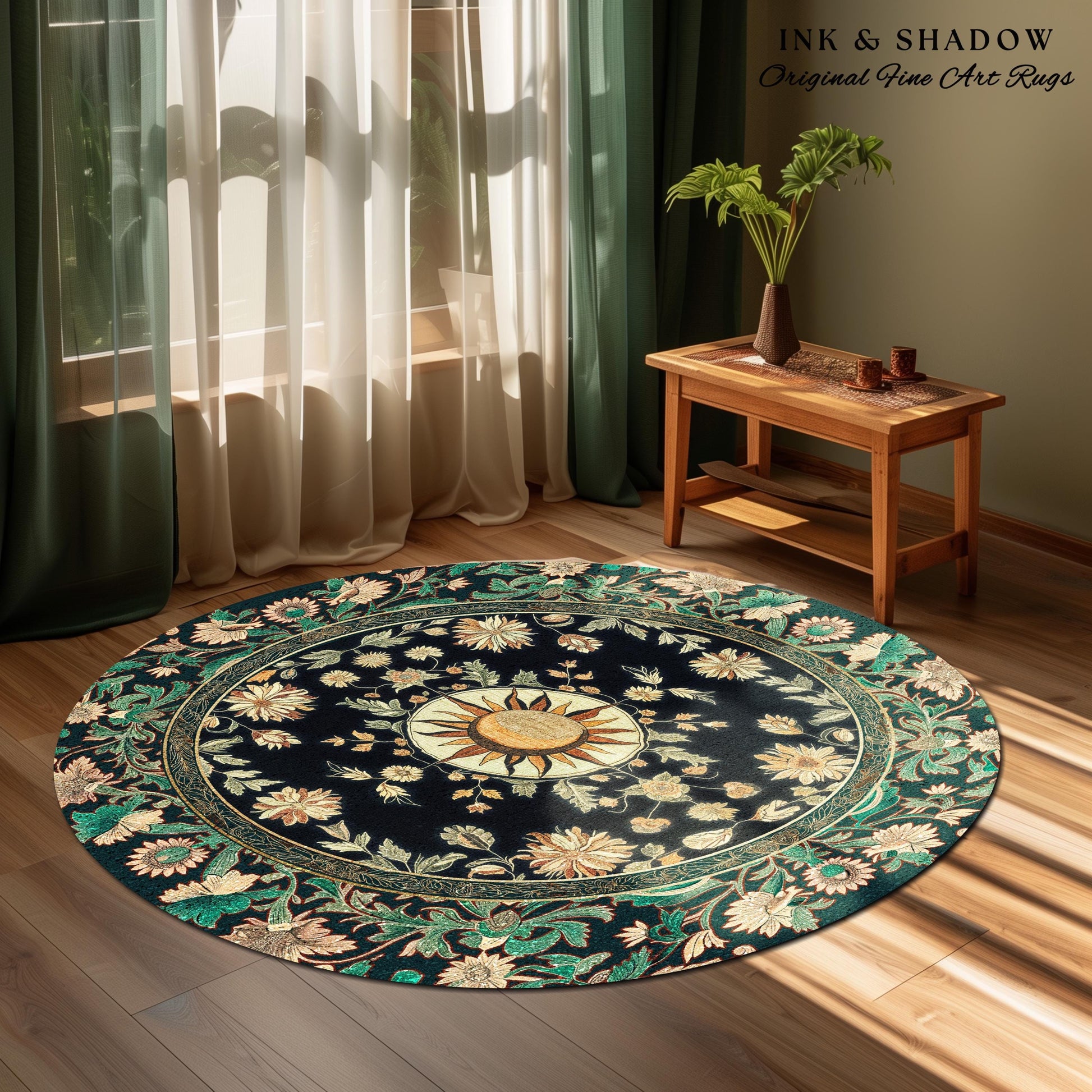 Witchy Sun Dark Academia Rug | Bohemian Rustic Whimsical Gothic Maximalist Bedroom Rug Whimsical Celestial Astrology Aesthetic Magical Home