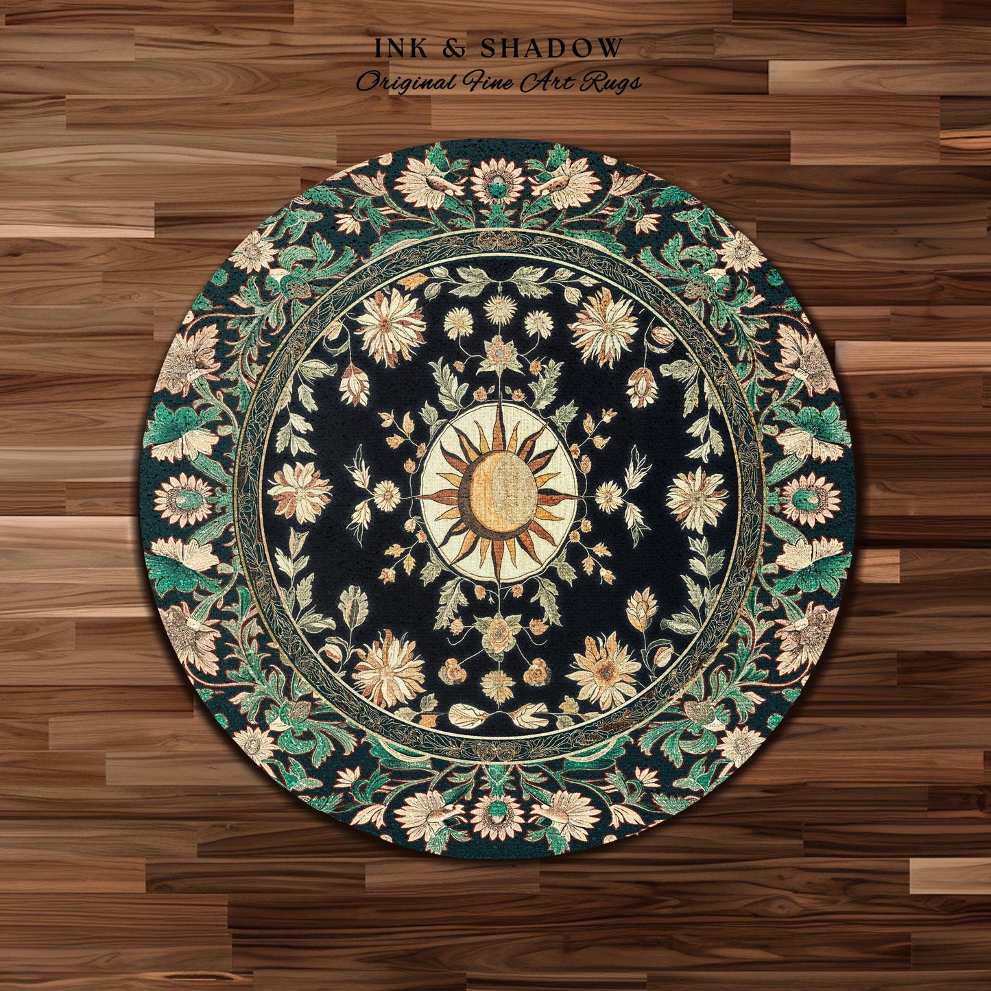 Witchy Sun Dark Academia Rug | Bohemian Rustic Whimsical Gothic Maximalist Bedroom Rug Whimsical Celestial Astrology Aesthetic Magical Home