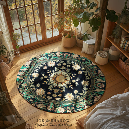 Witchy Sun Dark Academia Rug | Bohemian Rustic Whimsical Gothic Maximalist Bedroom Rug Whimsical Celestial Astrology Aesthetic Magical Home