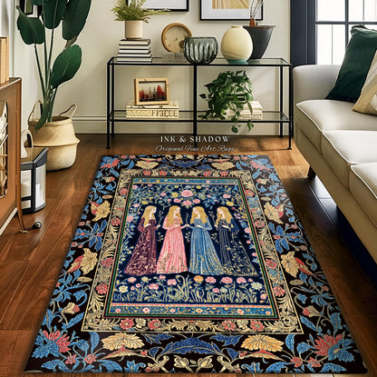 Bohemian Botanical Witch Area Rug | Enchanted Folklore Fairytale Witchcore Floral Medieval Dark Academia Ethereal Goddess Style Bedroom |