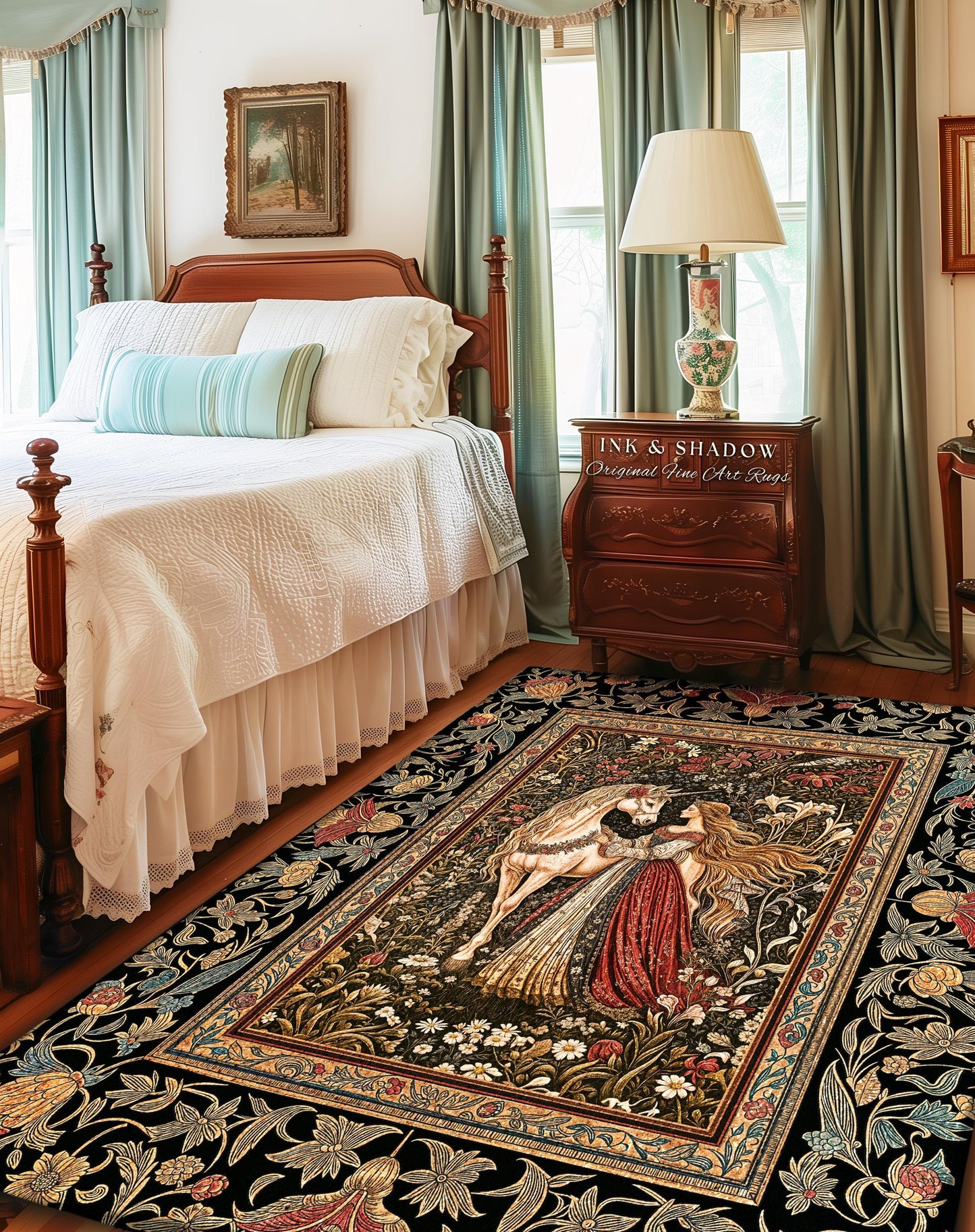 Enchanted Garden Princess Rug | Mystical Cottagecore Royalcore Home Decor Accent Antique Fairytale Bedroom Soft Romantic Folklore Style |